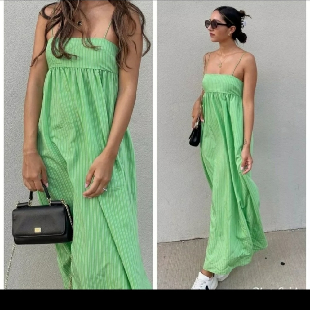 ZARA SS21 GREEN STRIPED MIDI DRESS  3067/104 XL